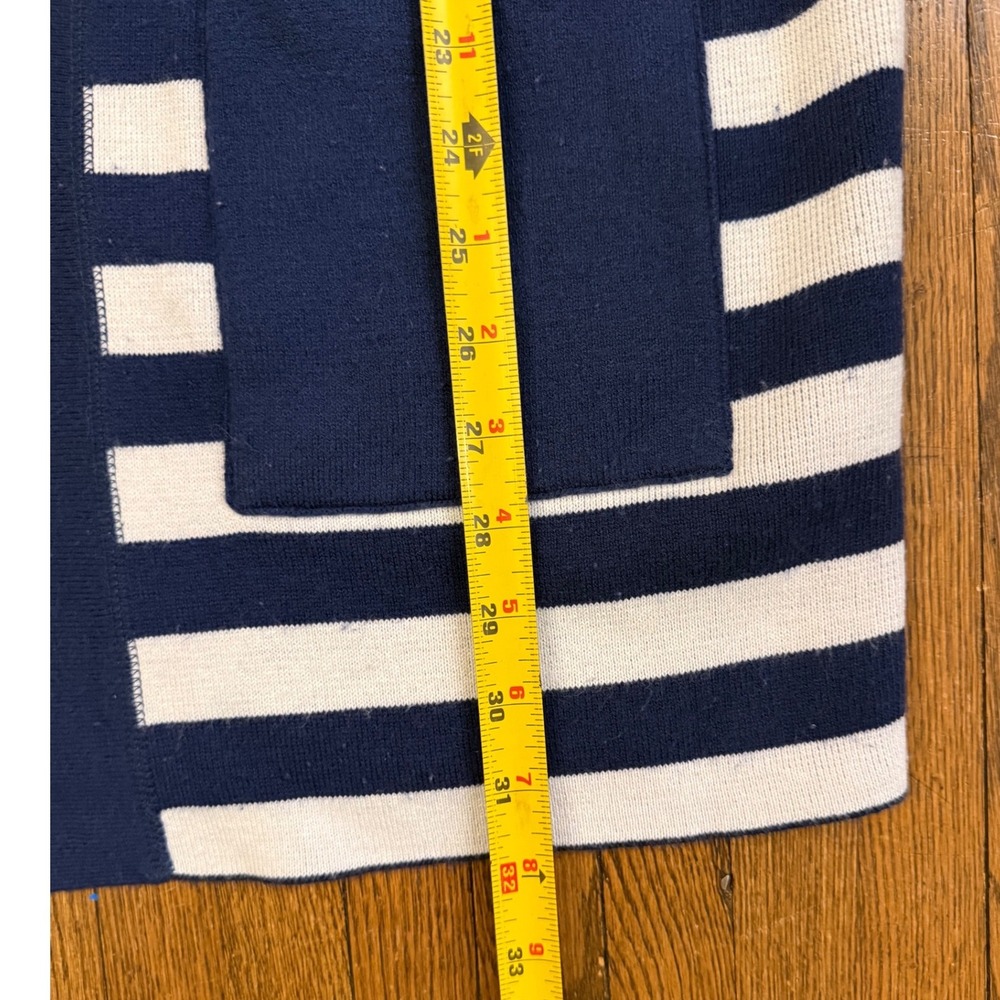 Reversible Navy White Striped Hooded Cardigan Open Front Duster Sweater Womens - Picture 8 of 9
